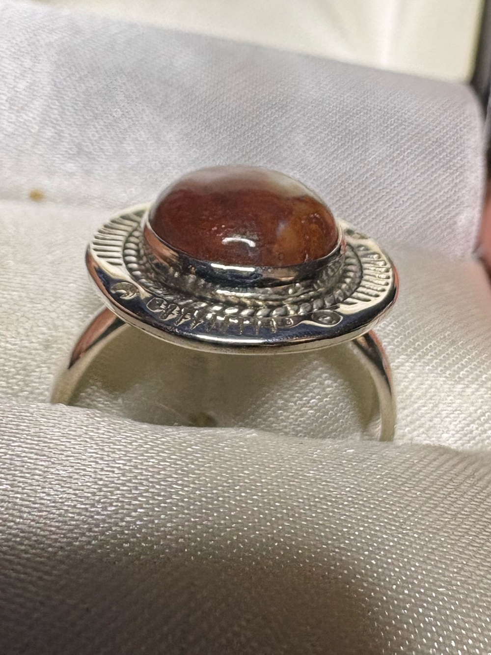 Ring Petrified Wood Polished Cabochon 925 Sterling Silver Southwestern - Picture 4 of 10